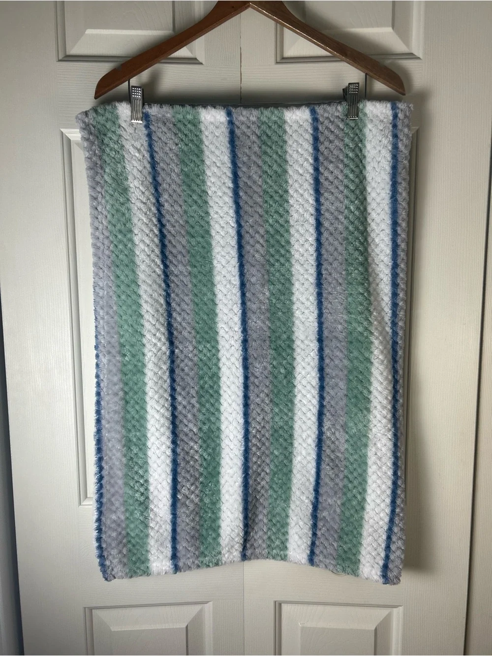 Duck Duck Goose Blue White Green Stripes Baby Blanket Gray Textured Lovey